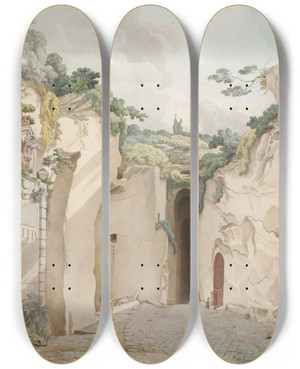 Triptych art skateboard deck of William Pars The Grotto At Posillipo by William Pars (1742-1782)