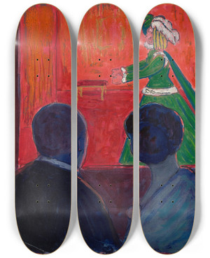 Triptych art skateboard deck of Marianne Von Werefkin Marionette Theater In The Foreground Jawlensky And Marianne Von Werefkin by Marianne von Werefkin (1860-1938)