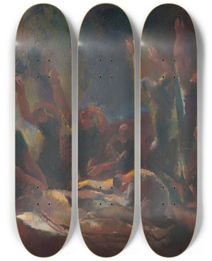 Triptych art skateboard deck of Vilmos Abanovk Snmanie by Vilmos Aba Novak (1894-1942)