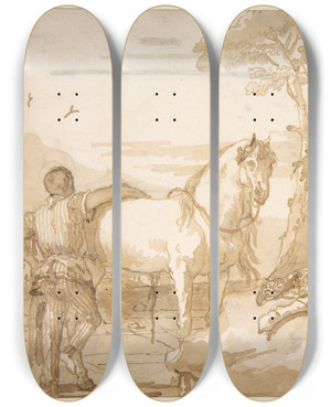 Triptych art skateboard deck of Giovanni Domenico Tiepolo An Oriental Chieftain Resting by Giovanni Domenico Tiepolo (1727-1804)