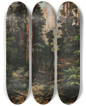 Triptych art skateboard deck of Isaac Whitehead In The Sassafras Valley Victoria by Isaac Whitehead (1819-1881)