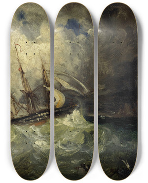 Triptych art skateboard deck of Flix Ziem La Tempte by Felix Ziem (1821-1911)