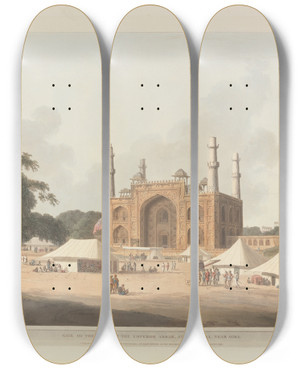 Triptych art skateboard deck of Thomas Daniell Oriental Scenery Pl09 by Thomas Daniell (1749-1840)