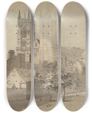 Triptych art skateboard deck of Alexander Nasmyth Westminster Abbey From Deans Yard by Alexander Nasmyth (1758-1840)