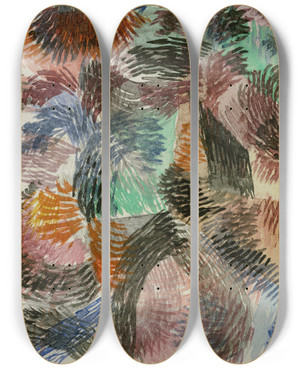 Triptych art skateboard deck of Paul Klee Libido Of The Forest by Paul Klee (1879-1940)