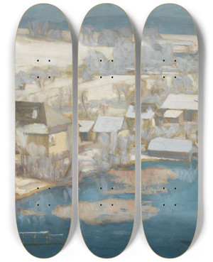 Triptych art skateboard deck of Walther Gamerith Unterbuchberg Im Winter Ii by Walther Gamerith (1903-1949)