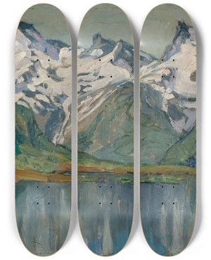 Triptych art skateboard deck of Anna Boberg A Mountain Lake Study From North Norway by Anna Boberg (1864-1935)