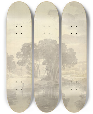 Triptych art skateboard deck of George Bulteel Fisher River Landscape On The Thames by George Bulteel Fisher