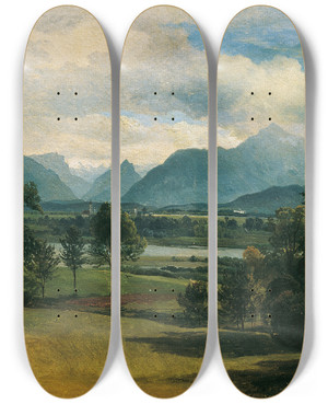 Triptych art skateboard deck of Friedrich August Matthias Gauermann Blick Auf Liefering by Friedrich August Matthias Gauermann (1807-1862)