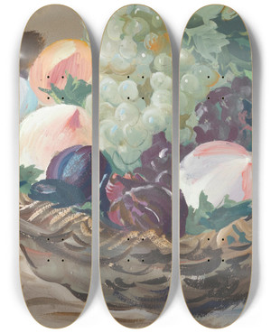 Triptych art skateboard deck of Alexandre Jacovleff Still Life With White Grapes by Alexandre Jacovleff (1887-1938)