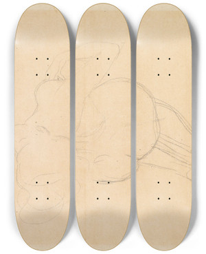 Triptych art skateboard deck of Gustav Klimt Sich Nach Rckwrts Neigender Akt by Gustav Klimt (1862-1918)