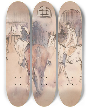 Triptych art skateboard deck of Joseph Crawhall The Riding School by Joseph Crawhall (1861-1913)