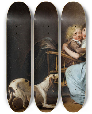 Triptych art skateboard deck of Louis Lopold Boilly The Unfounded Fear by Louis Leopold Boilly (1761-1845)