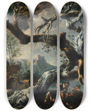 Triptych art skateboard deck of Giulio Bucci Shepherds Beneath A Tree On A Clifftop by Giulio Bucci
