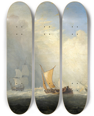 Triptych art skateboard deck of Joseph Mallord William Turner Rotterdam Ferryboat by Joseph Mallord William Turner (1775-1851)