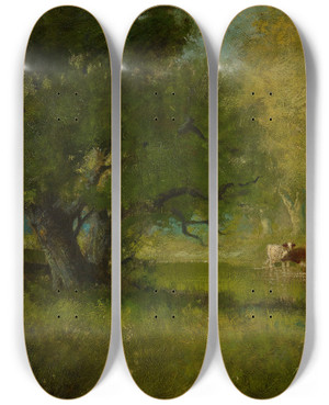 Triptych art skateboard deck of William Keith Landscape Midsummer by William Keith (1838-1911)