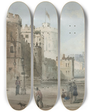 Triptych art skateboard deck of William Parrott Windsor Castle by William Parrott (1843-1915)