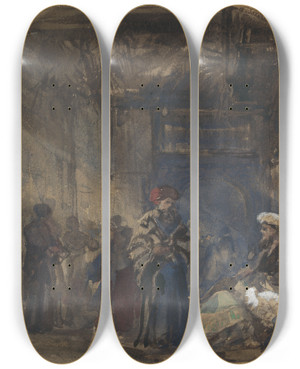 Triptych art skateboard deck of William James Mller Cairo Bazaar_2 by William James Muller (1812-1845)