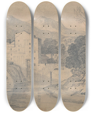 Triptych art skateboard deck of John Sell Cotman Near Whitby Yorkshire by John Sell Cotman (1782-1842)