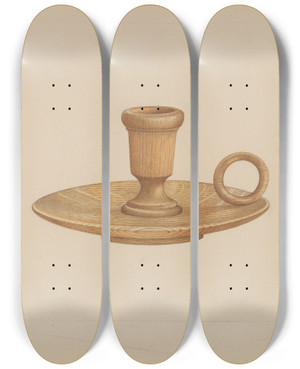 Triptych art skateboard deck of Arthur Wegg Candle Holder by Arthur Wegg