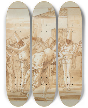 Triptych art skateboard deck of Giovanni Domenico Tiepolo The Flogging Of Punchinello by Giovanni Domenico Tiepolo (1727-1804) Triptych art skateboard deck of Giovanni Domenico Tiepolo The Flogging Of Punchinello by Giovanni Domenico Tiepolo (1727-1804)