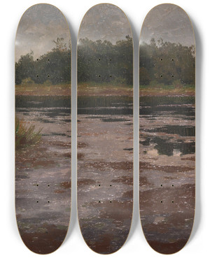 Triptych art skateboard deck of Charles Johann Palmi Abendliche Moorlandschaft by Charles Johann Palmie (1863-1911)