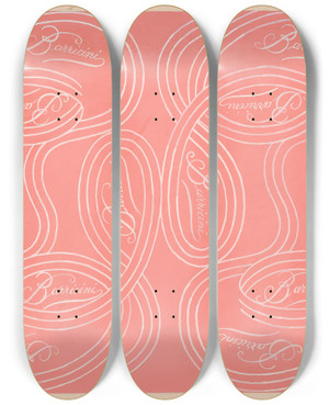 Triptych art skateboard deck of Winold Reiss Calligraphic Scrolls And Script On Salmon Background by Winold Reiss (1886-1953)