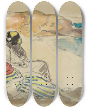 Triptych art skateboard deck of Henri Lebasque Sur La Plage_2 by Henri Lebasque (1865-1937)