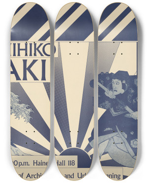 Triptych art skateboard deck of Coy Howard Fumihiko Maki March 3 800 Pm Ucla School Of Architecture And Urban Planning by Coy Howard (1943)