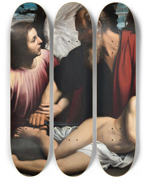 Triptych art skateboard deck of Giuseppe Vermiglio The Sacrifice Of Isaac by Giuseppe Vermiglio (1585-1635)