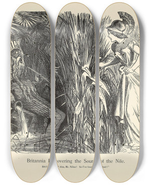 Triptych art skateboard deck of Sir John Tenniel Britannia Discovering The Source Of The Nile by Sir John Tenniel (1820-1914)