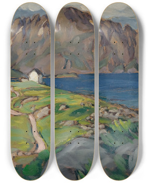 Triptych art skateboard deck of Anna Boberg Summer Store Molla Study From Lofoten by Anna Boberg (1864-1935)