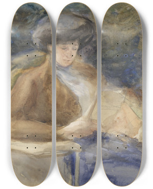 Triptych art skateboard deck of Bramine Hubrecht Zittende Lezende Vrouw by Bramine Hubrecht (1855-1913)