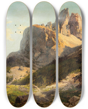 Triptych art skateboard deck of Konrad Petrides In The Dolomites by Konrad Petrides (1864-1943)