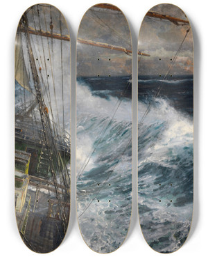 Triptych art skateboard deck of Michael Zeno Diemer Auf Hoher See by Michael Zeno Diemer (1867-1939)