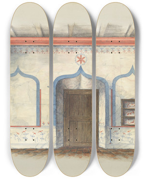 Triptych art skateboard deck of Geoffrey Holt And Harry Mann Waddell Restoration Drawing Wall Painting_1 by Geoffrey Holt And Harry Mann Waddell