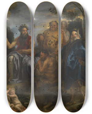 Triptych art skateboard deck of Follower Of Jacob Jordaens The Judgement Of Midas by Follower Of Jacob Jordaens (1593-1678)