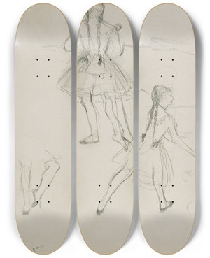 Triptych art skateboard deck of Edgar Degas Ballet Dancers Rehearsing_1 by Edgar Degas (1834-1917)