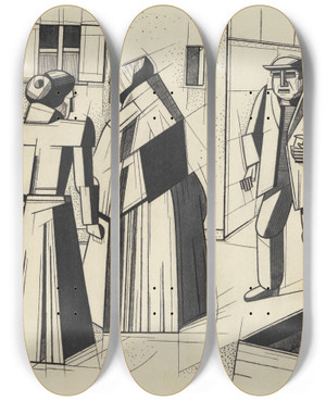 Triptych art skateboard deck of Karl Wiener Ohne Titel Zwei Frauen Ein Mann by Karl Wiener (1901-1949)