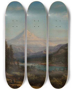 Triptych art skateboard deck of William Keith Mount Hood From The Banks Of Little Sandy River by William Keith (1838-1911)
