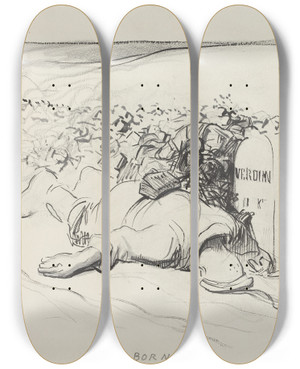 Triptych art skateboard deck of Jeanlouis Forain La Borne Verdun by Jean Louis Forain (1852-1931)