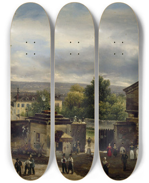 Triptych art skateboard deck of Giuseppe Canella La Barrire De La Rue Royalemontmartre by Giuseppe Canella (1788-1847)
