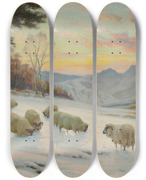 Triptych art skateboard deck of Wright Barker A Winters Evening by Wright Barker (1864-1941)
