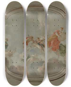 Triptych art skateboard deck of Jacob De Wit Flora And Zephyr_3 by Jacob de Wit (1695-1754)