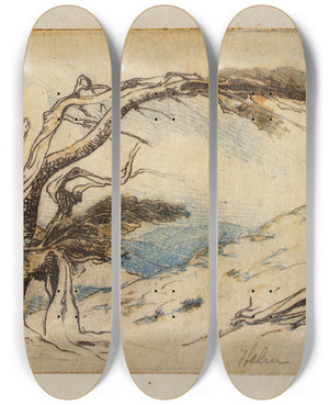 Triptych art skateboard deck of Helen Hyde Survival Of The Fittest by Helen Hyde (1868-1919)