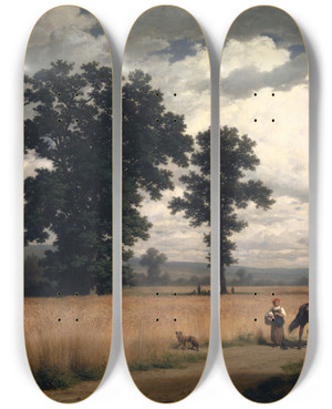Triptych art skateboard deck of Robert Znd Grain Harvest by Robert Zund (1827-1909)