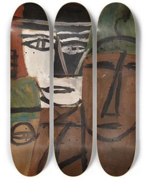 Triptych art skateboard deck of Joaqun Torresgarca Ttes by Joaqun Torres-Garca (1874-1949)