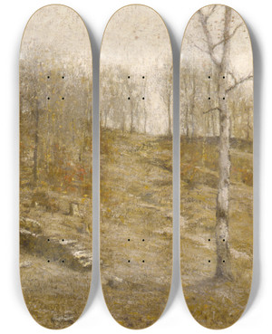 Triptych art skateboard deck of Bruce Crane December Uplands by Bruce Crane (1857-1937)