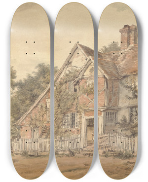 Triptych art skateboard deck of William Henry Hunt A Farmhouse by William Henry Hunt (1790-1864)