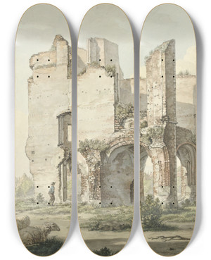 Triptych art skateboard deck of Jacob Van Liender De Rune Van De Abdij Van Rijnsburg by Jacob Van Liender (1696-1759)